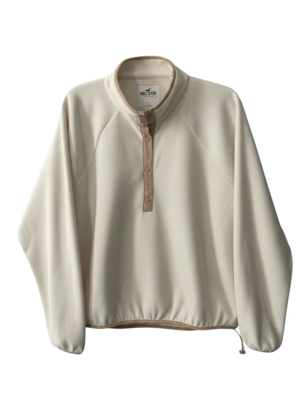 Hollister Ladies Large Cream Fleece 1/4 Snap Pull Over Adjustable Waist